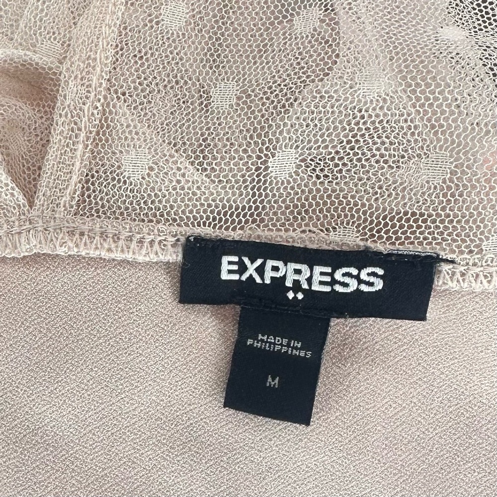 Express Pink Mesh Yoke Dot Sleeve Short Sleeve Top - Picture 8 of 12